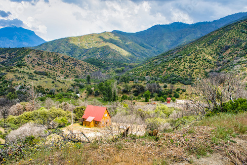 Small house surrounded by mountains in Sequoia National Forest,California,USA