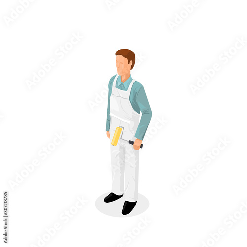 Isometric Male Painter Decorator - Icon Vector Illustration.