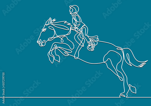 Horse jumping sport jockey -continuous line drawing