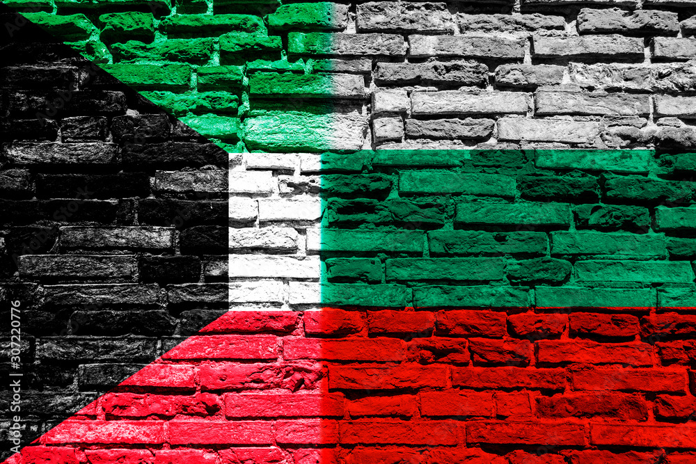 Flag of Kuwait and Bulgaria on brick wall Flag of Kuwait and Bulgaria on brick wall