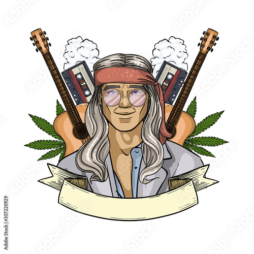 Hand drawn sketch hippie man