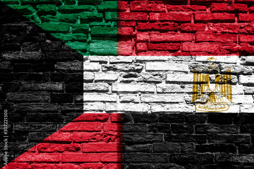 Flag of Kuwait and Egypt on brick wall Flag of Kuwait and Egypt on brick wall