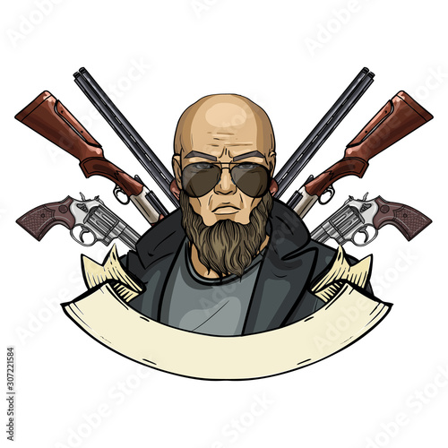 Hand drawn color sketch hunter man