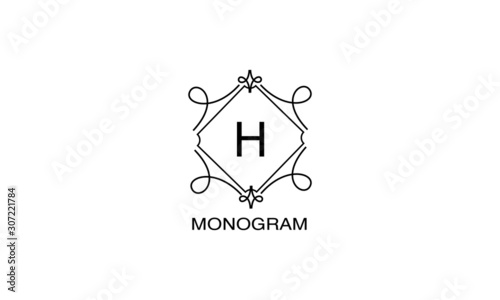 Contemporary logo with floral elegant lines and the letter H. Design monogram elements, corporate identity sign for restaurant, royalty, boutique, cafe, hotel. Vector illustration