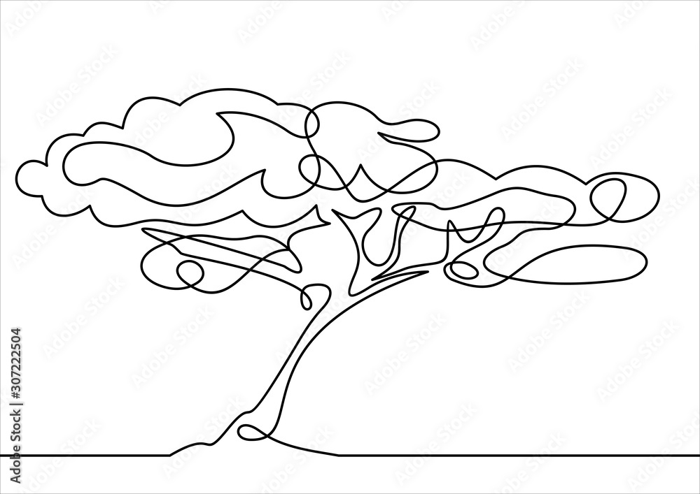 Line drawing of a tree, vector illustration-continuous line drawing