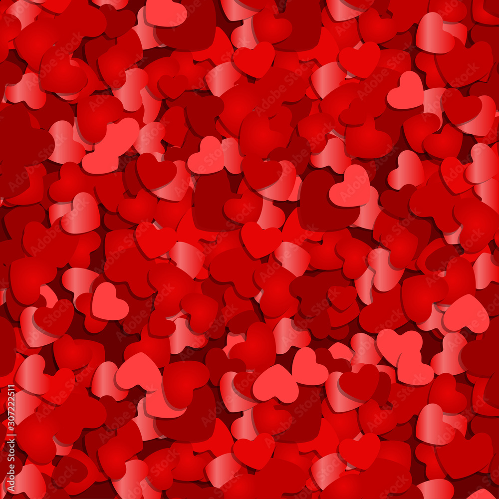 Valentines day background glowing and paper hearts confetti with place for wish design vector Illustration