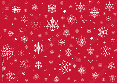 FLOCONS DE NEIGE SUR FOND ROUGE PLAT
