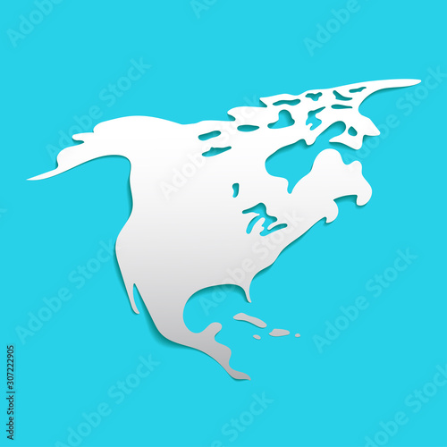 Sketch North American continent banner. Typographic poster paper cut style