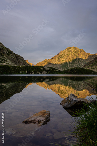 Autier Lake high in the French Alps at Sunrise