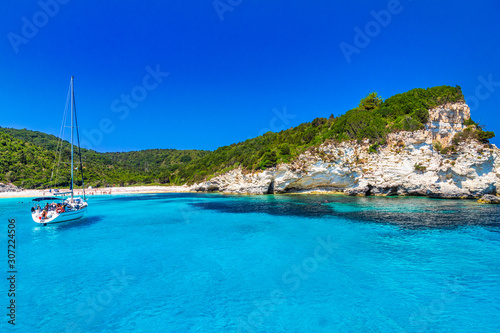 Turquoise coast of Antipaxos island near Corfu with Voutoumi beach, Greece, Europe. photo