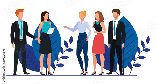 meeting of business people avatar character vector illustration design