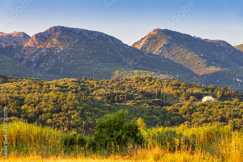 View of the mountainous landscape on the island of Corfu, Greece, Europe.