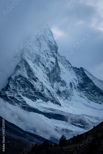 Matterhorn Covered In Clouds At Dusk