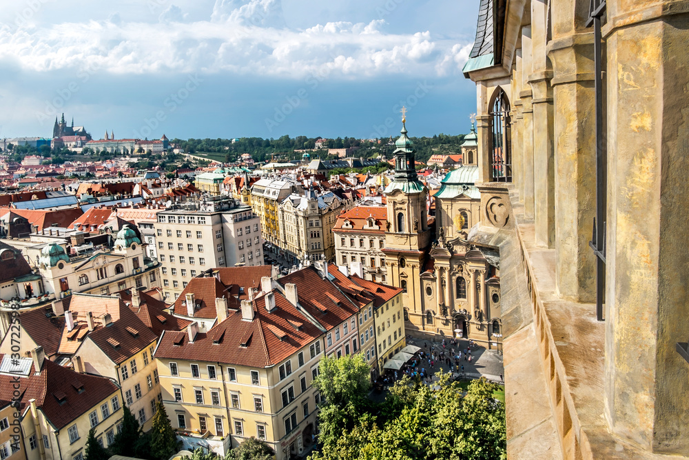 View of the panorama of the old city from the height of the town Hall in Prague.