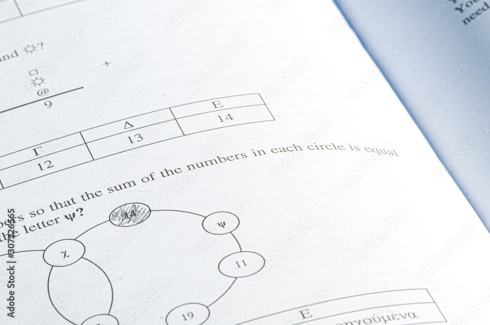 Exam paper with mathematics problem solving. Exam paper with mathematics problem solving.