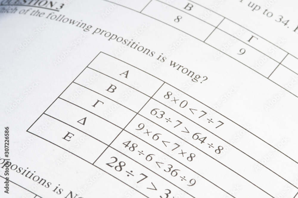 Exam paper with mathematics problem solving. Exam paper with mathematics problem solving.