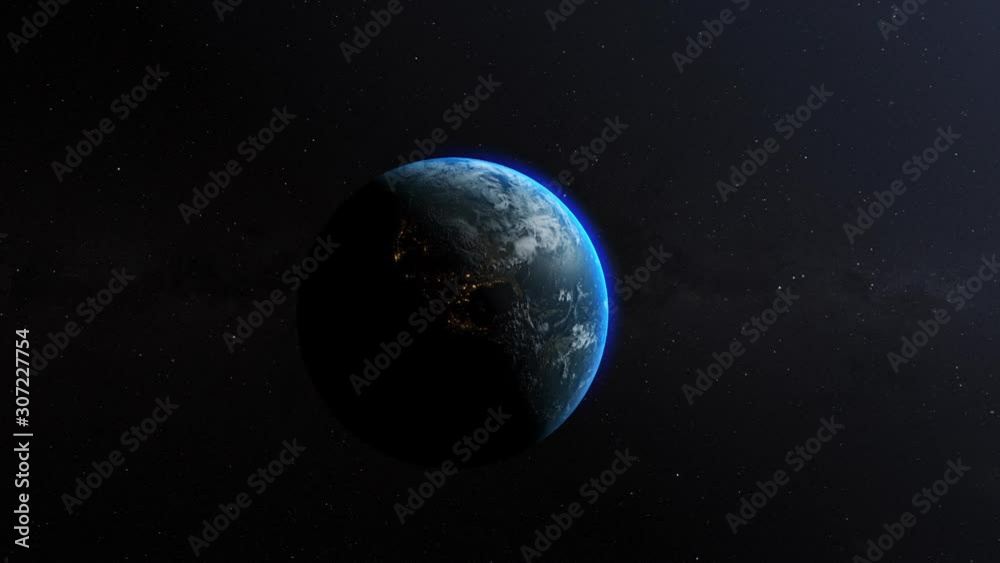 planet earth from space, day to night world globe spinning slow motion around its axis planet earth from space, day to night world globe spinning slow motion around its axis