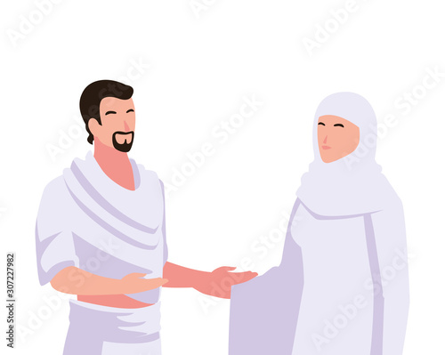 couple of people pilgrims hajj on white background