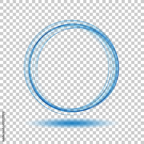 Abstract dynamic vortex circle of blue lines on a transparent background.