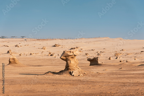 Fossil dunes landscape of formations of wind-swept sand in Abu Dhabi UAE