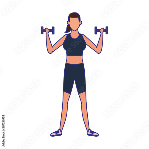 woman lifting dumbbells icon, flat design