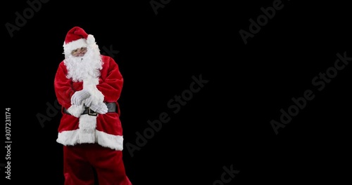 Santa scolding on black with copy space