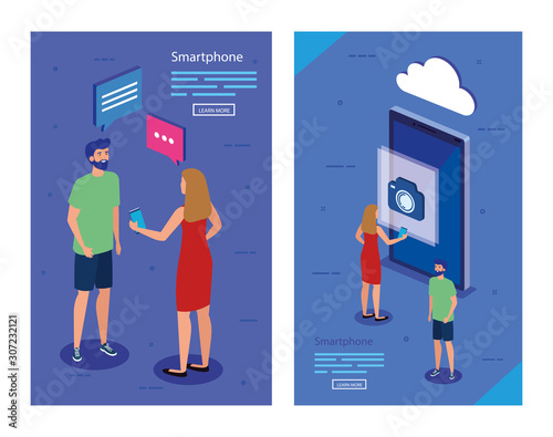 Smartphone and people design, Digital technology communication social media internet and web theme Vector illustration