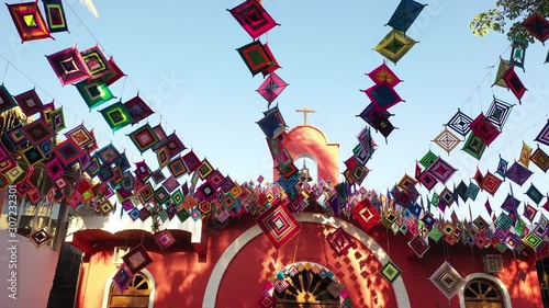 Church in Sayulita decorated by Ojo de Dios. It is a mexican traditional decoration. Sayulita is a surfer city in Nayarit, Mexico. photo