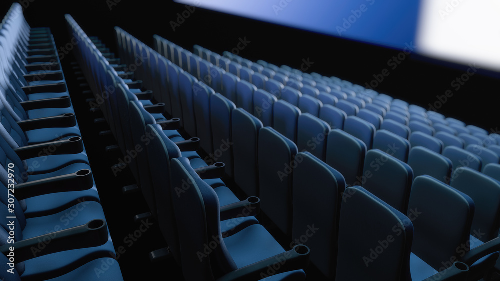 Empty cinema hall during the premiere. Rows of armchairs Empty cinema hall during the premiere. Rows of armchairs