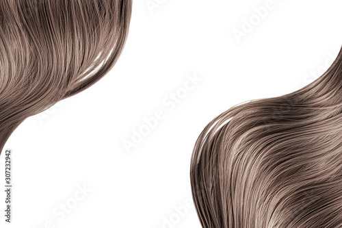 Brown hair wave on white background, isolated. Backdrop for creative. Copy space