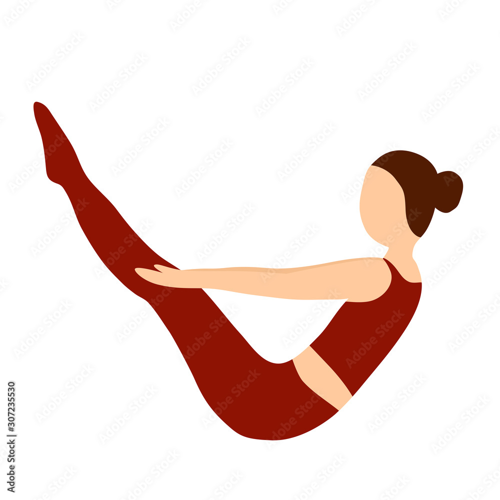 young blond hair woman in yoga pose Paripurna Navasana or Full boat Pose  isolated on white background Stock Photo - Alamy