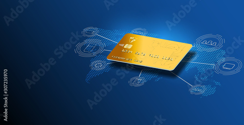 Money cards transfers and financial transactions. Vector illustration isometric style. Online pay, electronic bill payment notification with email, mobile phone with credit card.