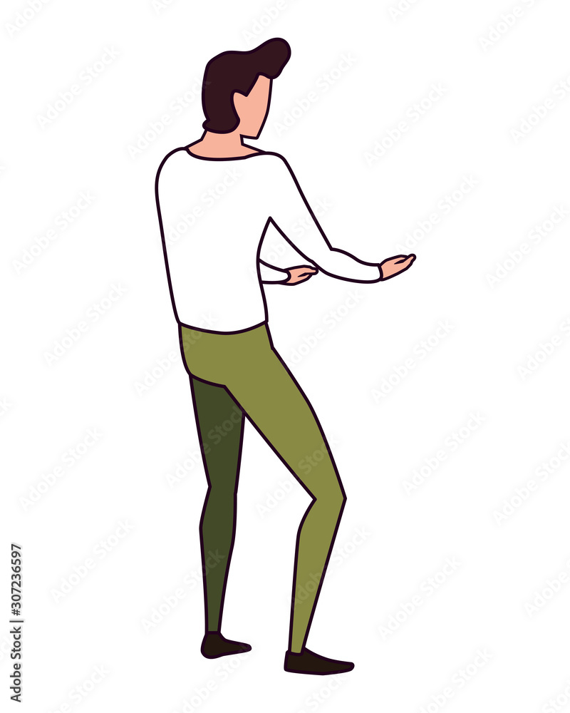 young man of back position on white background young man of back position on white background
