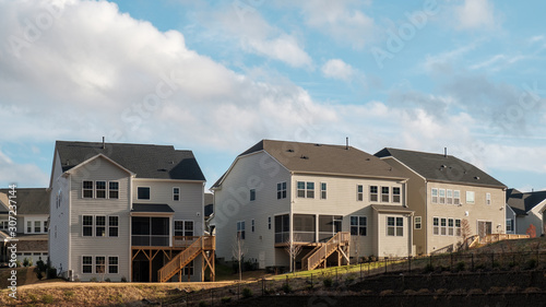 Cary, North Carolina, USA - December 1, 2019: New construction house in a cloudy day