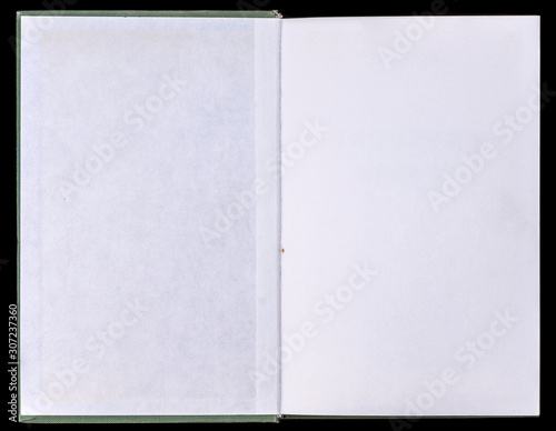 Wallpaper Mural Book unfolded on the Endpaper, showing blank paper inside, isolated on black background. Torontodigital.ca