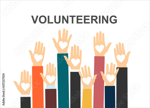Hands with hearts. Raised hands volunteering vector concept © mitay20