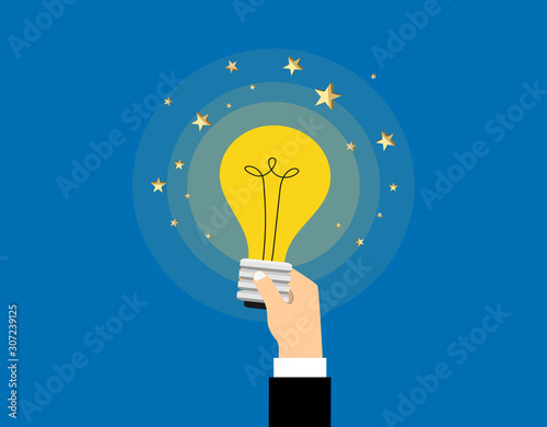 Businessman holding up a idea. Good idea. Business concept.