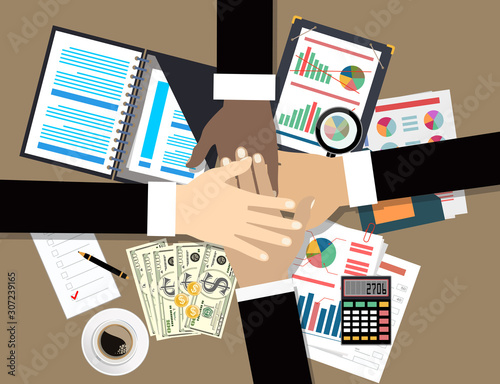 Team work concept. Business people joining hands