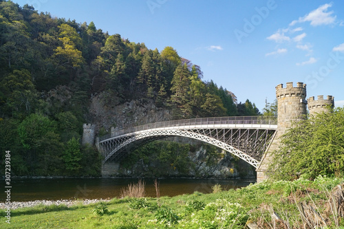 The cast iron arch bridge in Craigellachie in the Speyside in Scotland