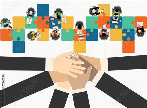Flat design illustration concepts for business analysis and planning, consulting, team work, project management. Business, team work, cooperation and partnership.