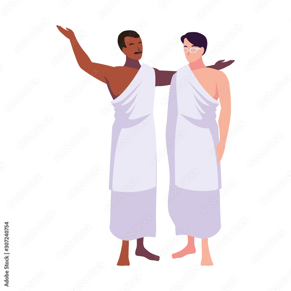 men pilgrim hajj standing on white background men pilgrim hajj standing on white background