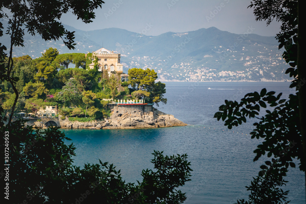 Summer landscape on the Ligurian coast in Italy near Portofino and Santa Margherita Ligure