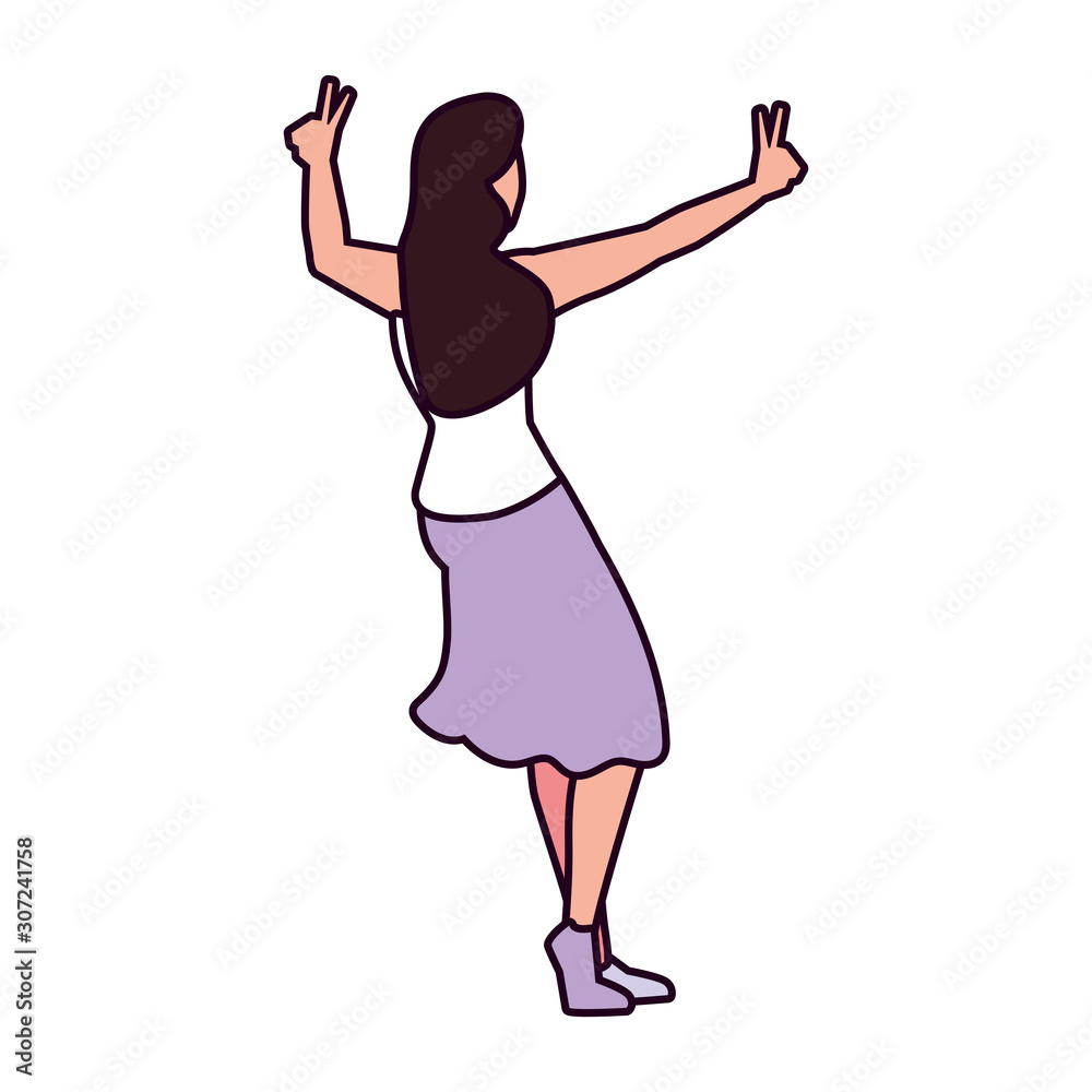 young woman of back position on white background young woman of back position on white background
