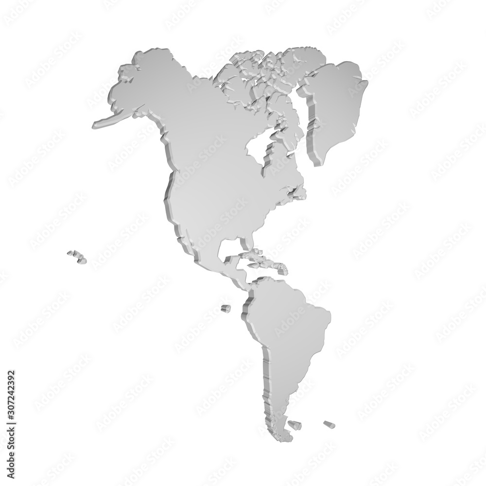 american continent map 3d effect