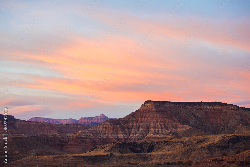 Evening light in the great canyon of the Colorado. Heaven. In Virgin, Utah in the United State