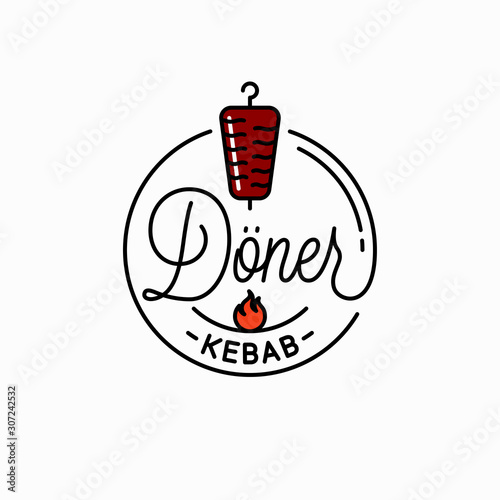 Doner kebab logo. Round linear of doner shawarma