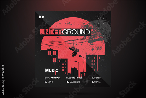 Grunge styled urban music background. Urban vector composition. CD or vinyl cover design.