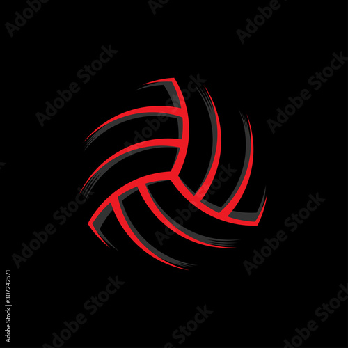 Red volleyball ball colored silhouette. Vector illustration.