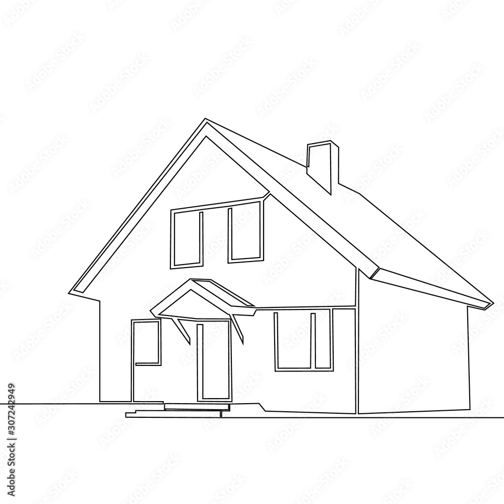 continuous line drawing of house