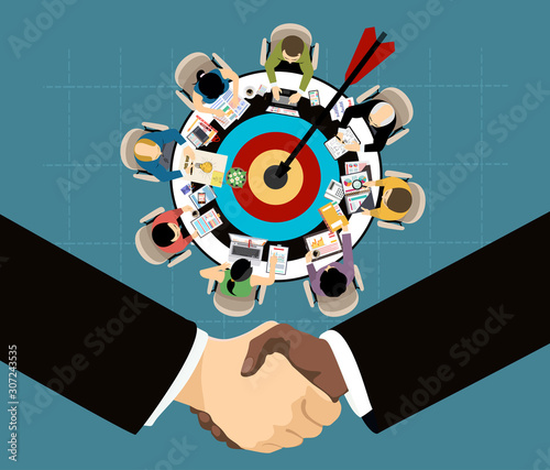 Flat design illustration concepts for business analysis and planning, consulting, team work, project management. Business, team work, cooperation and partnership.